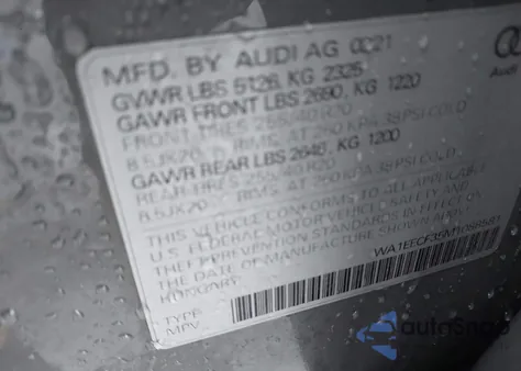 2021 Audi Q3 Premium Plus 45 Tfsi S Line Quattro Tiptronic из США, поврежденный, VIN WA1EECF35M1088581